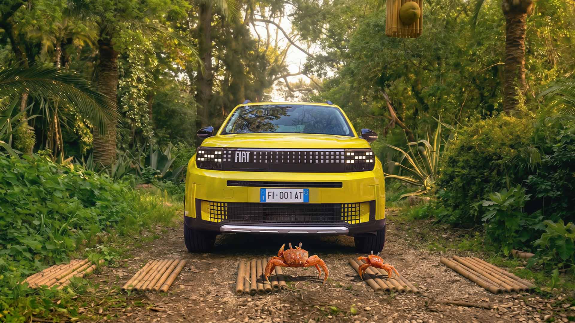 Žuta Fiat Grande Panda gledana sprijeda, s prepoznatljivim piksel svjetlima